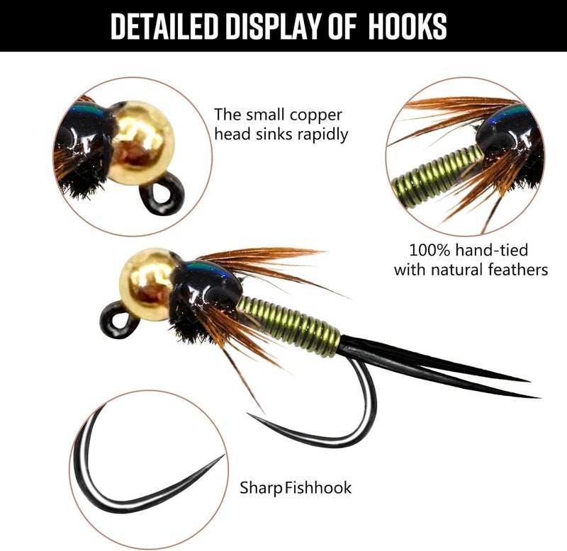 BRAIRIA Fly Fishing Flies Assortment with Waterproof Fly Box, Flies for Fly Fishing, 28/48/60/88pcs Dry/Wet/Nymph/Streamer Flies, Fly Fishing Lures, Trout Flies, Size # 6-20 Hooks - Image 2